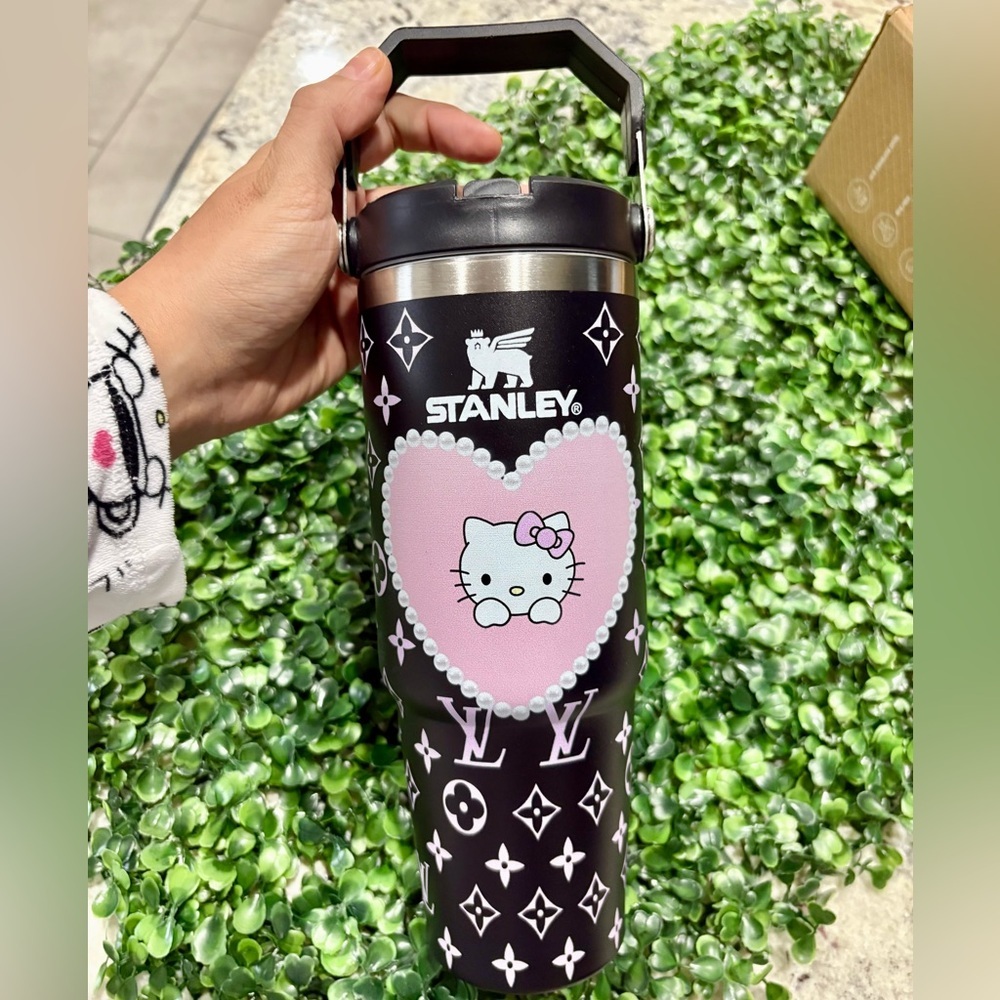 Customized Stanley Black and Pink Hello Kitty design Tumbler 30 oz - Picture 2 of 3